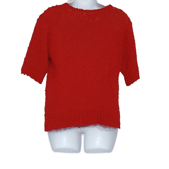 Greenwich Square Sweater Top Vintage 80s Womens Short Sleeve Nubby Red S Acrylic - Picture 4 of 10